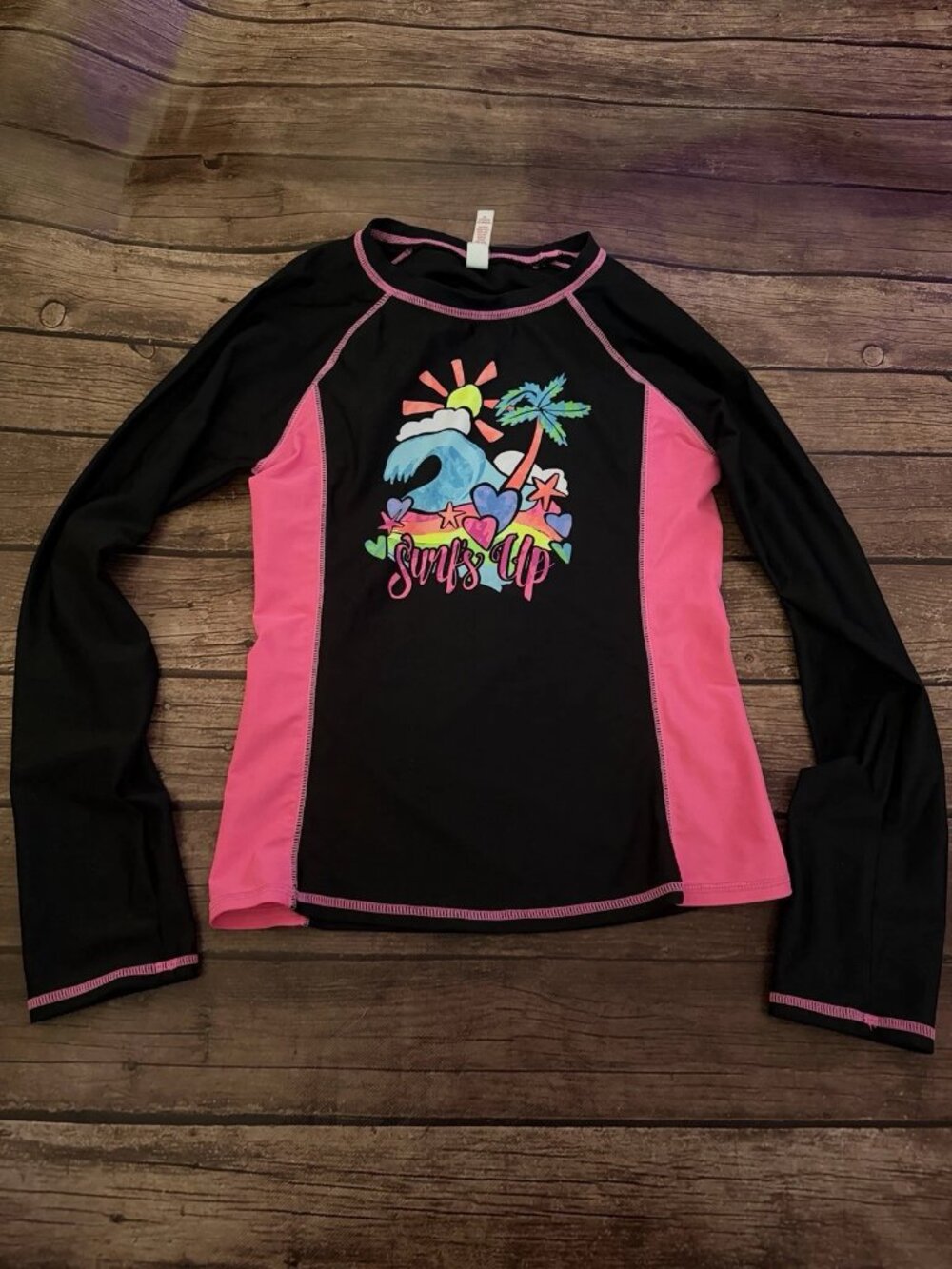 Girl’s SO Surf’s Up Long Sleeve Rash Guard Swimming Size 12